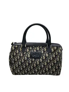 Pre-owned Dior Vintage Navy Oblique Canvas & Leather Handheld Boston Bag/WJ04126401/6401