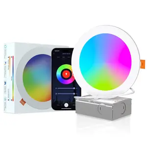 1 Pack Smart Recessed Lighting 6 Inch,WiFi＆Bluetooth Color Changing Retrofit LED Can Lights,13W 1050LM RGBCW 2700-6500K Ultra-Thin Wafer Lights Compatible with Alexa/Google Assistant