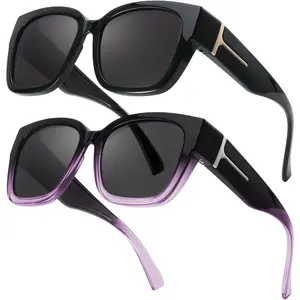 FOC2 2 Pack Polarized Fit Over Sunglasses for Women Men Oversized Square Over Glasses Sunglasses with UV Protection