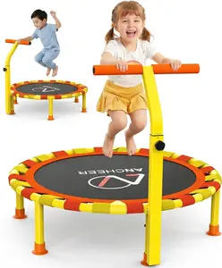【Summervibes】ANCHEER 38'' Toddler Trampoline with Adjustable Handle, 150lbs Capacity Mini Trampoline for Kids Ages 1-6, Foldable & Easy to Assemble, Indoor/Outdoor Baby Trampoline, Gift for Boys and Girls