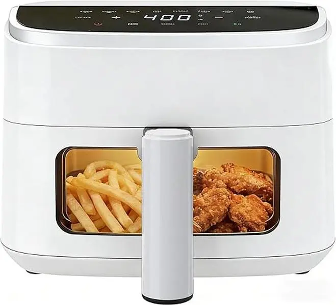 Multifunctional 8-in-1 4 Qt Air Fryer for Family, Apartment, Dorm & Small Kitchen - Digital Preset, Visible Window, Nonstick Dishwasher-Safe Basket, 60-Min Timer, 1500W, White (for Chips, Bake, Wings)