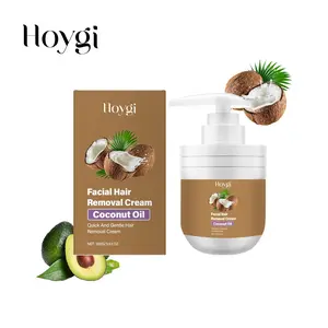 Coconut oil facial hair removal cream, Natural remover, natural ingredients, glycerin, hyaluronic acid, gently removes excess facial hair, reduces irritation and discomfort, suitable for facial and other body hair removal