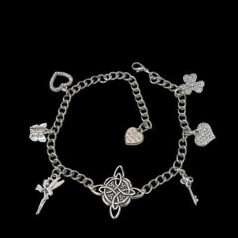 Witch Knot Multi Charm Anklet with Heart Butterfly and Fairy Charms on Chain Design