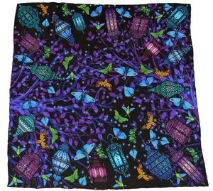 Palace Affair Lanterns Silk Scarf 36x36" Mystical Moroccan Lanterns & Moths Gift for Her Intuitive Wisdom Scarf 100% Pure Silk Charmeuse Hand Rolled Hem Art Quality Print