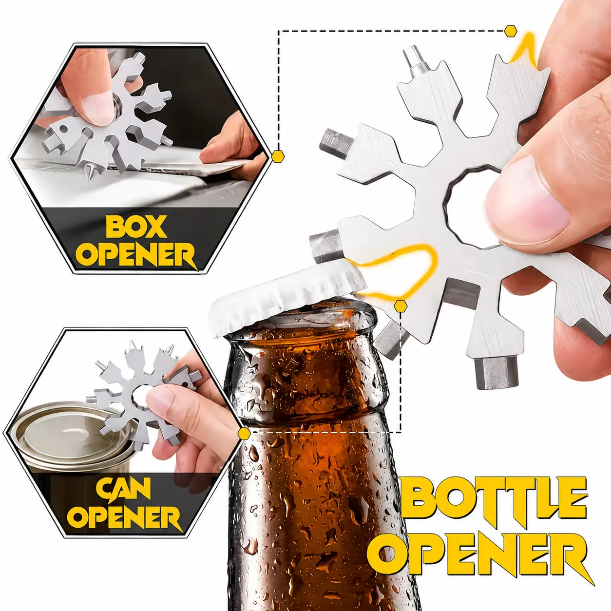 18-in-1 Stainless Steel Snowflake Multitool Key Ring, 2026 TikTok Viral EDC Essential with Screwdrivers, Hex Wrenches, Bottle Opener, Compact Multi-Function Tool for DIY & Outdoors, Gift for Men