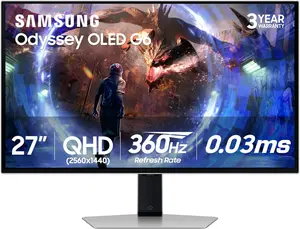 Samsung 27" Odyssey OLED G6 G60SD QHD | 360Hz | 0.03ms | FreeSync | Premium Pro | Gaming Monitor | with Sleek Metal Design
