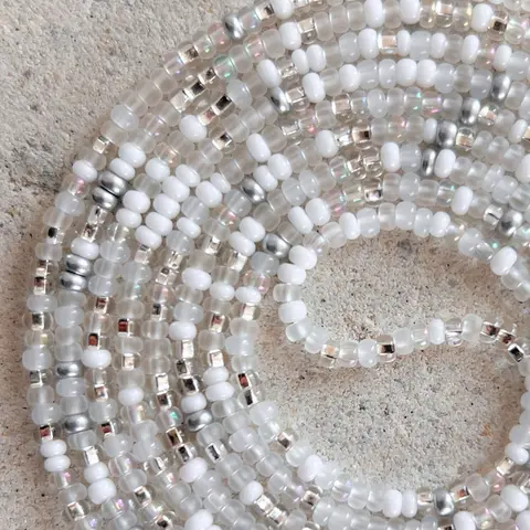 NEW BEGINNINGS - READ DESCRIPTION - Tie On Waist Beads - 45 to 60 inches Waistbeads - White Waistbeads - Made By Venus Waistbeads