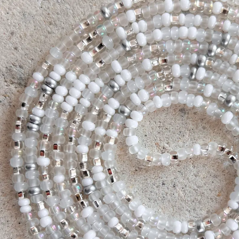 NEW BEGINNINGS - READ DESCRIPTION - Tie On Waist Beads - 45 to 60 inches Waistbeads - White Waistbeads - Made By Venus Waistbeads