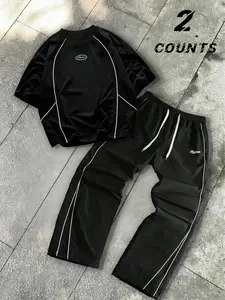 Unisex design, trendy street style. Simple line print, dark color scheme. Casual short-sleeved shirt and pants set. Perfect for streetwear, suitable for campus/outdoor activities, hip-hop wear. A perfect gift for a boyfriend.