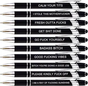 10pcs Fuck Pens Set - Swear Word Pens for Adults - Fun Office Gifts - Smooth Writing Ballpoint Pens with Stylus Tips - Black Ink - Unique Gift Ideas