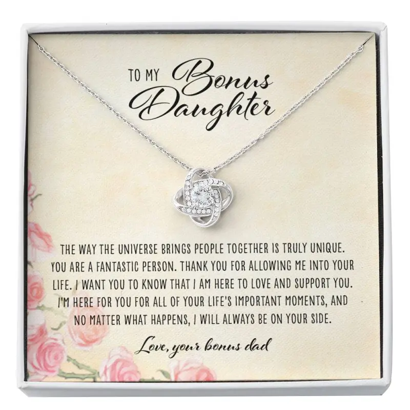 Stepdaughter Necklace, To My Bonus Daughter From Bonus Dad – Love Knot Necklace