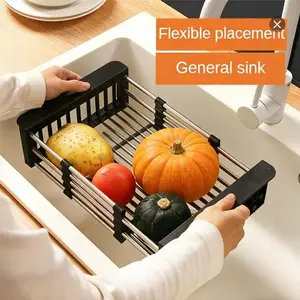 Adjustable Stainless Steel Kitchen Dish Drainer - Expandable Space-Saving Sink Organizer, Rust-Proof Drying Rack with Sturdy Load Capacity