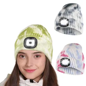 Gradient Tie-Dye Knit Beanie Hat, Elastic Stretch Lightweight Warm Winter LED Light Adult Cap, Unisex Fashion Accessory, Christmas Gift