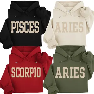 Minimalist Zodiac Vibes Hoodie – Clean Astrology Pullover with Bold Aries, Pisces & Scorpio Lettering, Cozy Everyday Hoodie Gift for Zodiac Lovers & Horoscope Fans - AG