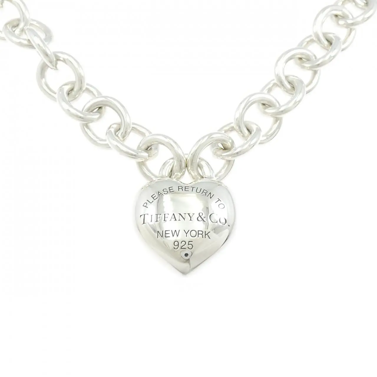 Pre-owned Tiffany & Co. Sterling Silver 925 (Ag925) Small Leather Goods Tiffany Full Heart Toggle 925 Silver Necklace