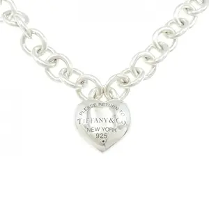 Pre-owned Tiffany & Co. Sterling Silver 925 (Ag925) Small Leather Goods Tiffany Full Heart Toggle 925 Silver Necklace
