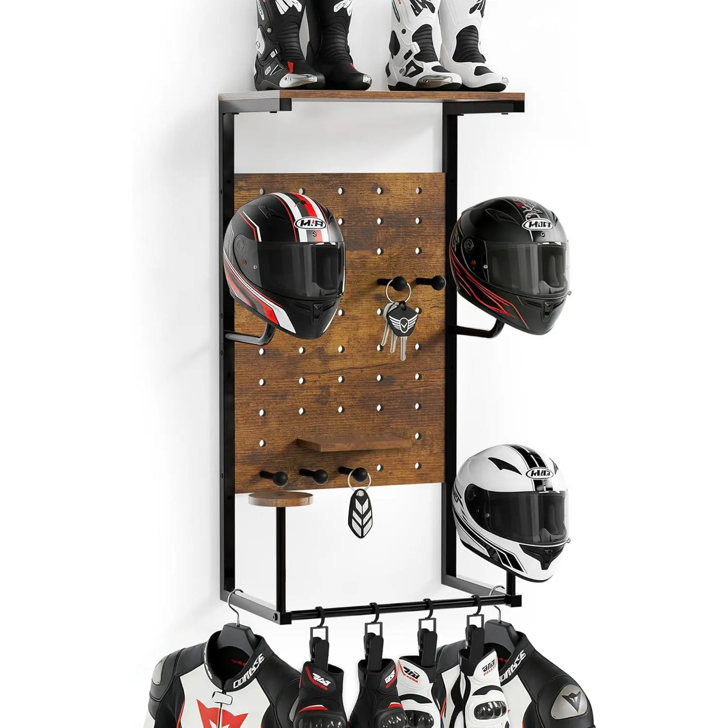 Helmet Holder Wall Mount, Motorcycle Helmet Stand, Motorcycle Accessories Display, Wall-Mounted Helmet Storage Rack with 4 Glove Clips