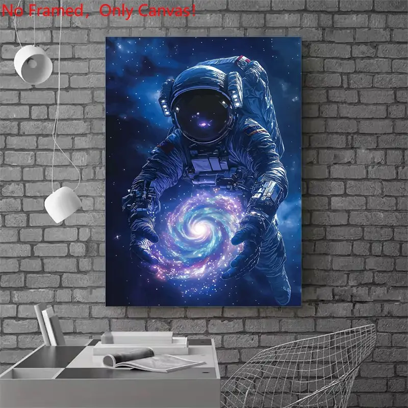 1 piece/set frameless canvas painting print poster, Unframed wall art, Space landscape Fantasy art, Astronaut Holding Galaxy in Space, a gift for Universe loves, ideal gift for bedroom, living room, mural, wall decoration, room decor