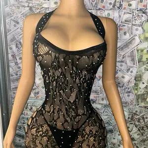 Cash Lace Ritual Fishnet Two Piece Exotic Dance Wear - Black Lace Design with Pearl Accents Lingerie Womenswear Bodysuits Teddy