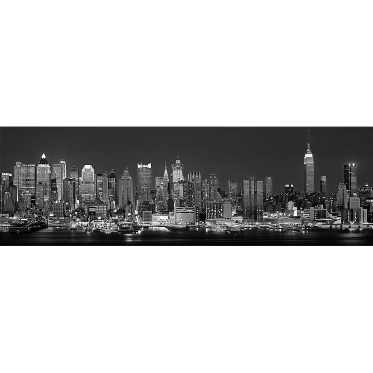 212 MAIN Artistic Black & White Wall Art Photo Poster Print - 36x12 in USA New York City West Side Night Panoramic Cityscape, Home Room Decorations Accessory for Living Spaces