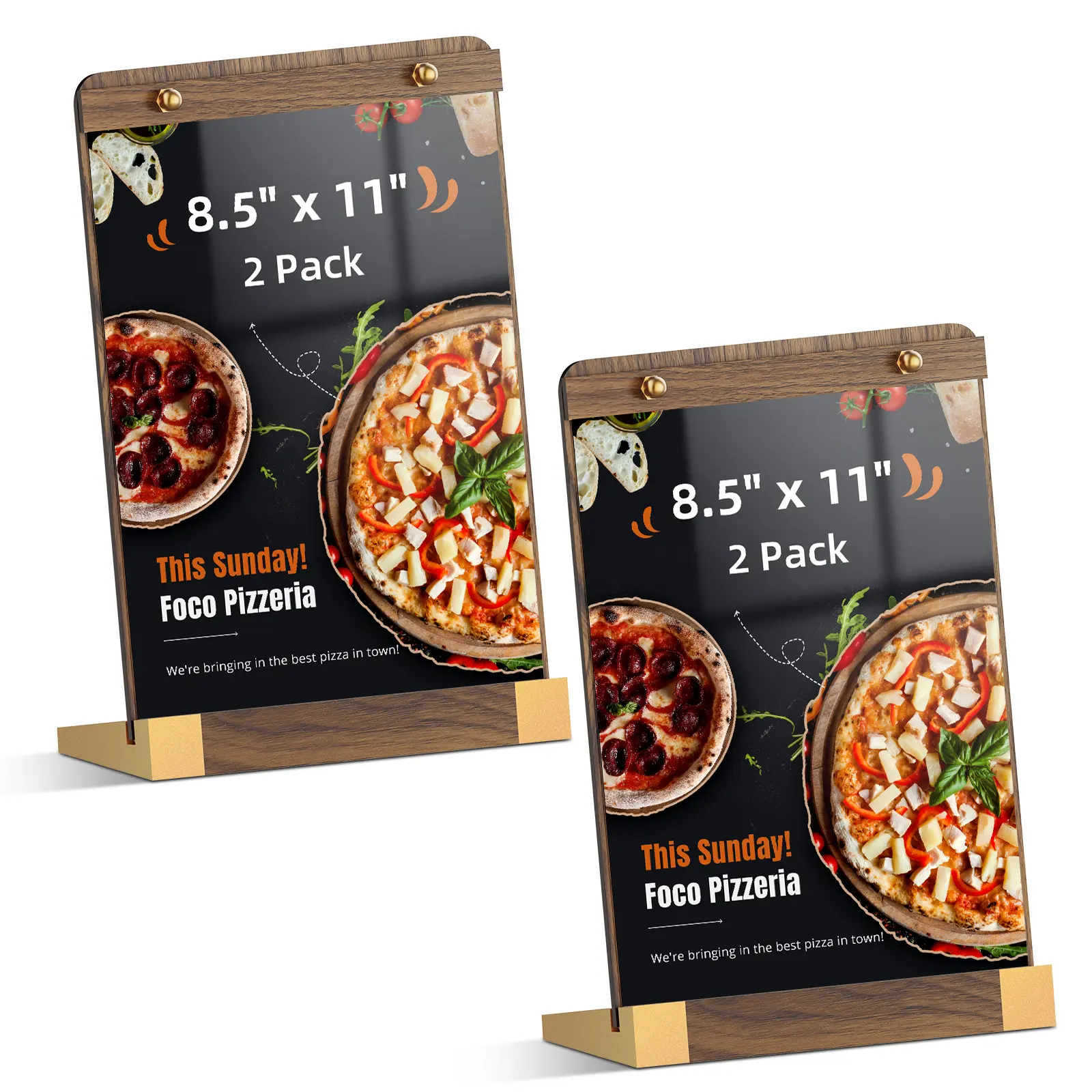 PPH-Sisy 2-Pack 8.5x11 Acrylic Frame with Walnut Wood Anti-Tip Base, Tabletop Display Stand for Office/Café Menu Flyer Poster