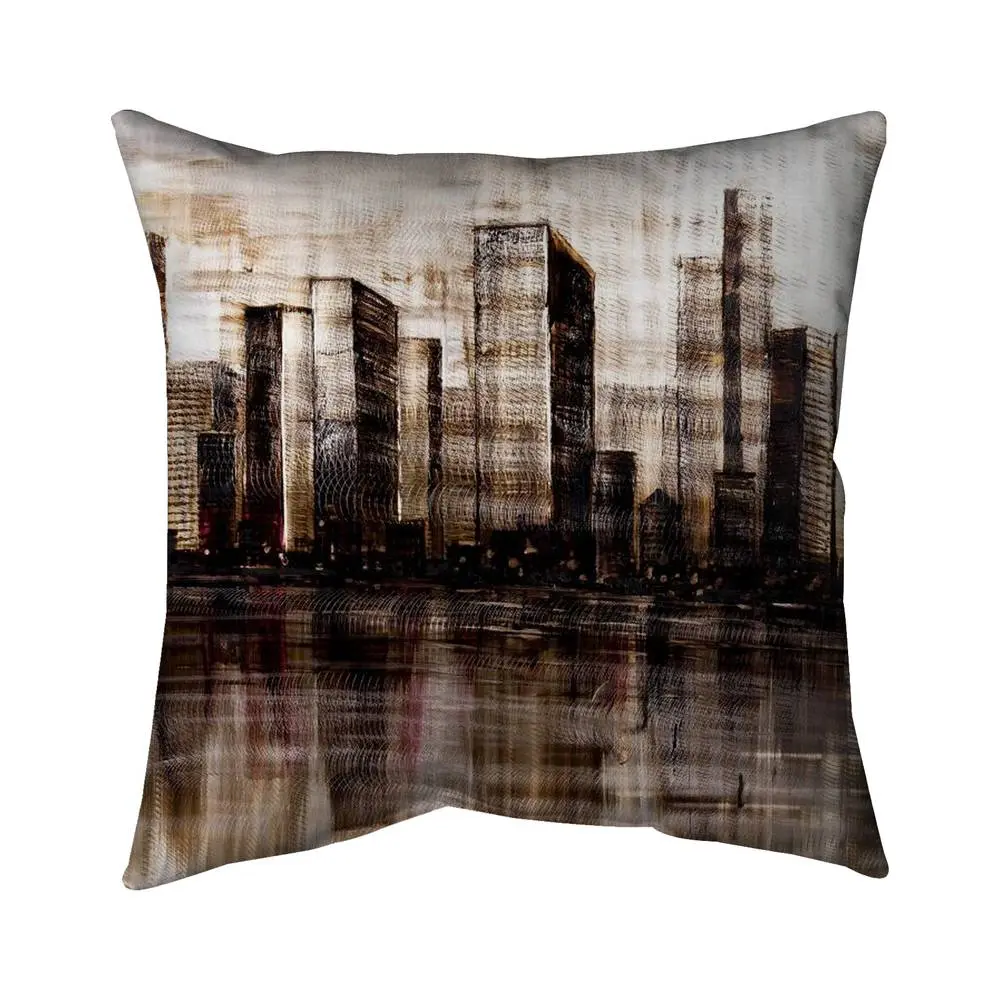 360 Stand 16x16 in. Brown Industrial Look Pillow - City Sketch Print Twill Weave, Polyester Bedding Linens Accessory for Textiles & Soft Furnishings, Artwork Standard Pillows, Poly Twill, Sketch Of The City Design, Aesthetic Neutral Standard Pillows