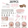 207-Piece Plastic Smooth Steel Cake Decoration Set with Rotating Turntable Stand, 100 Piping Bags, 48 Piping Tips, 3 Couplers, 3 Scrapers, Spatulas, Cake Leveler, 40 Cupcake Liners – Ideal for Beginners, Baby Shower, Halloween Celebrations