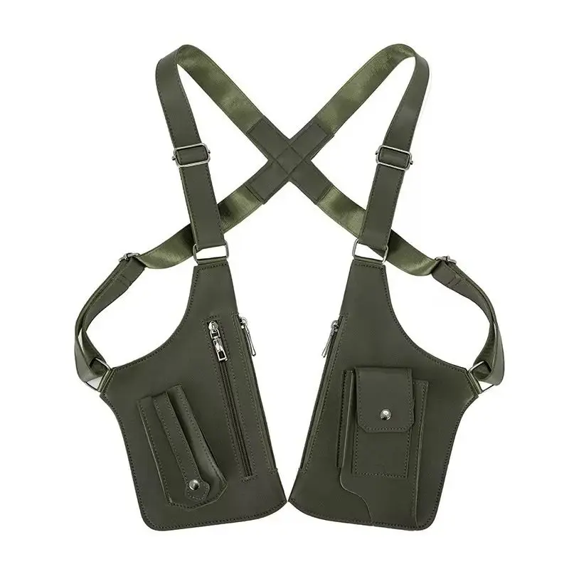 Vintage Crossbody Sling Vest Bag for Men, Lightweight Multi-Purpose Outdoor Bag with Zipper Pocket, Adjustable Strap, Black/Brown, Ideal for Hiking, Cycling, Perfect Gift, Crossbody Bag