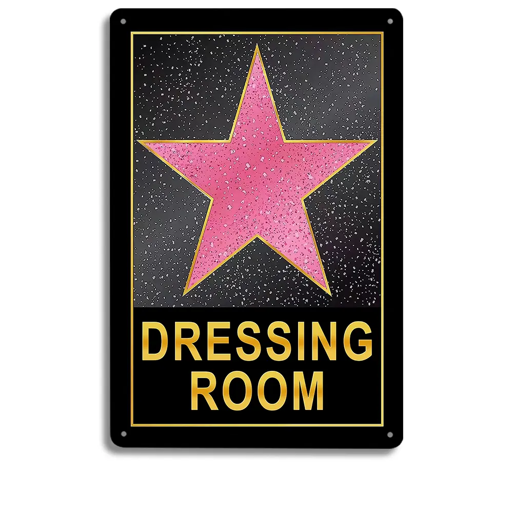 Hollywood Walk of Fame Star Sign 12x8 Inch Vintage Dressing Room Wall Decor Pink Star Metal Tin Plaque Retro Celebrity Vanity Poster for Closet Bedroom Beauty Salon