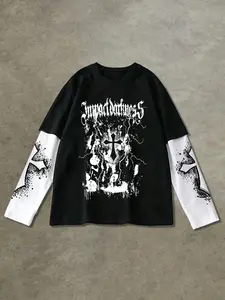 Men's Fall Two-Piece Long Sleeve T-Shirt Set, Lightning Cross Print, Casual Fashion, All Seasons Wear, Comfortable Fit