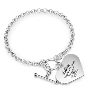 DUJO Heart Charm Bracelet with Engraving, Hypoallergenic Gold-Plated, Waterproof & Sweatproof, Jewelry gifts, Valentine's Day Gift