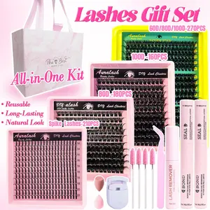 All-in-One Eyelash Extension Kit, 60D 80D 100D & Spiky Lashes Set with Glue x2, Tweezers, Curler, Brush & Remover, Soft Lightweight Lashes for DIY Lash Look, Suitable for Beginners and Professionals, Natural to Dramatic Eye Makeup, DIY Lash Cluster