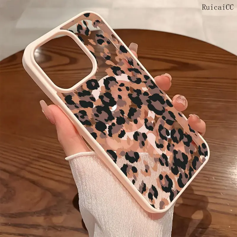 Premium Magnetic Phone Cases for iPhone 11-17 Pro Max Brown Leopard Print Y2K Cased MagSafe Ready Anti-Fall Springtok Ultra-Thin TPU Protective Cover Aesthetic Shockproof Cellphone Casing