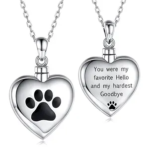 Cute paw print urn pendant necklace souvenir jewelry heart-shaped openable memorial necklace pet cat and dog urn pendant necklace pet memorial