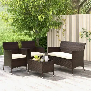 COSTWAY 4 Piece Patio Rattan Conversation Set, Outdoor Wicker Furniture Set with Chair, Loveseat & Tempered Glass Table, Cozy Seat Cushions, Outside Sectional Sofa Set for Backyard, Porch-COSTST