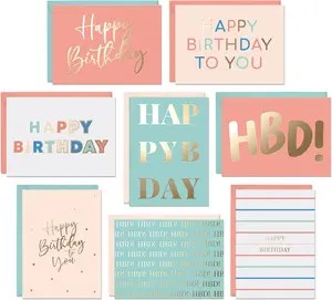 Set of 24 Gold Foil Bulk Birthday Cards Assortment – Bulk Happy Day pages with Envelopes Box Set – Assorted Blank celebration sheets for Women, Men, and Kids in a Boxed Card Pack