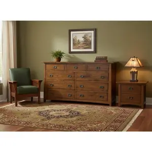 Mission Quarter Sawn Oak 9 Drawer Dresser - Walnut stain