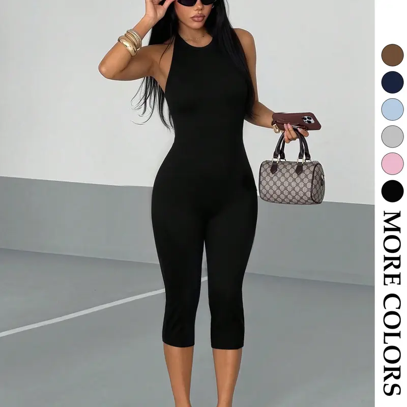 Women's Summer Fashion Casual Jumpsuit, Spring, Tight Fit, Beachwear, Y2K Style, Daily Outdoor Wear, Graduation Season Clothing, Fashionable Jumpsuit
