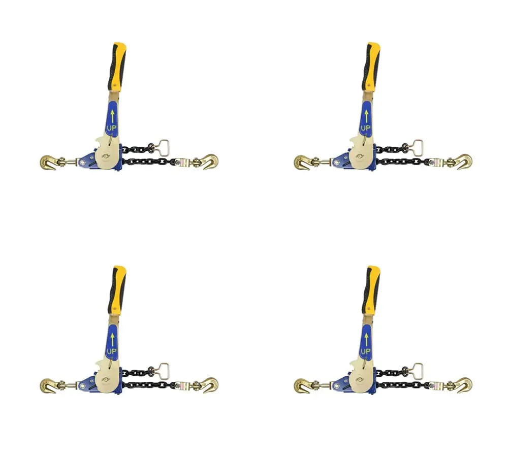 4 Pack 5/16"-3/8" Easy Ratchet Chain Binder with Grab Hooks & 5400 lbs WLL - Heavy Duty Tie Down Ratchet Load Binder for Flatbed Trailers & Trucks