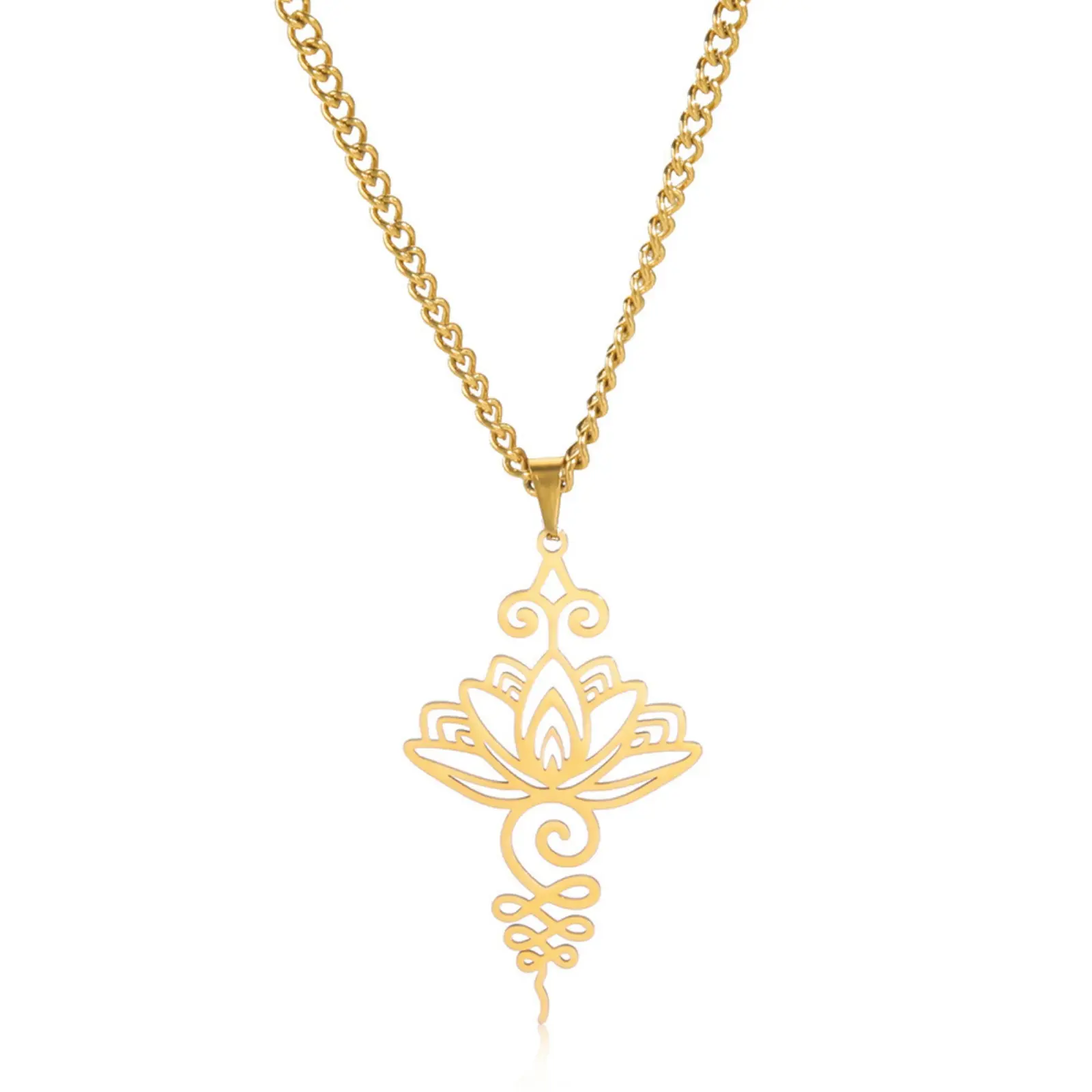 304 Steel Flower Charm Necklace, Nickel-Free Titanium Steel Hollow Lotus Carve Pendant, Adjustable Chain, Non-Fading Hypoallergenic Unisex Gift, Chain Jewelry, Floral Artificial Gemstone Necklaces & Pendants