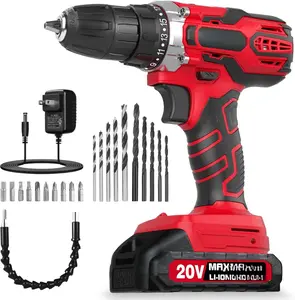 20V MAX  Drill Kit, Cordless Drill Set with  and Charger, 2 Variable Speed, 3/8-Inch Keyless Chuck, 19 Position and 22 count Bits