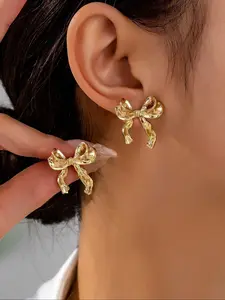 Elegant Bowknot Design Stud Earrings for Women, Minimalist Jewelry Accessory, Perfect for Parties & Daily Wear, Ideal Birthday Gift