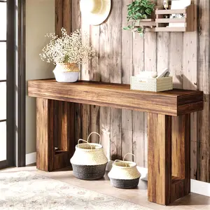Farmhouse Console Table, 63-Inch Long Wooden Sofa Table Behind The Couch, Entryway Table For Entrance, Hallway, Living Room, Black