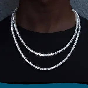 4MM Tennis Chain Necklace Silver 1 Row Lab Simulated Diamond Iced Out Cubic Zirconia Chain Men's Hip hop Tennis Choker Bracelet for men women