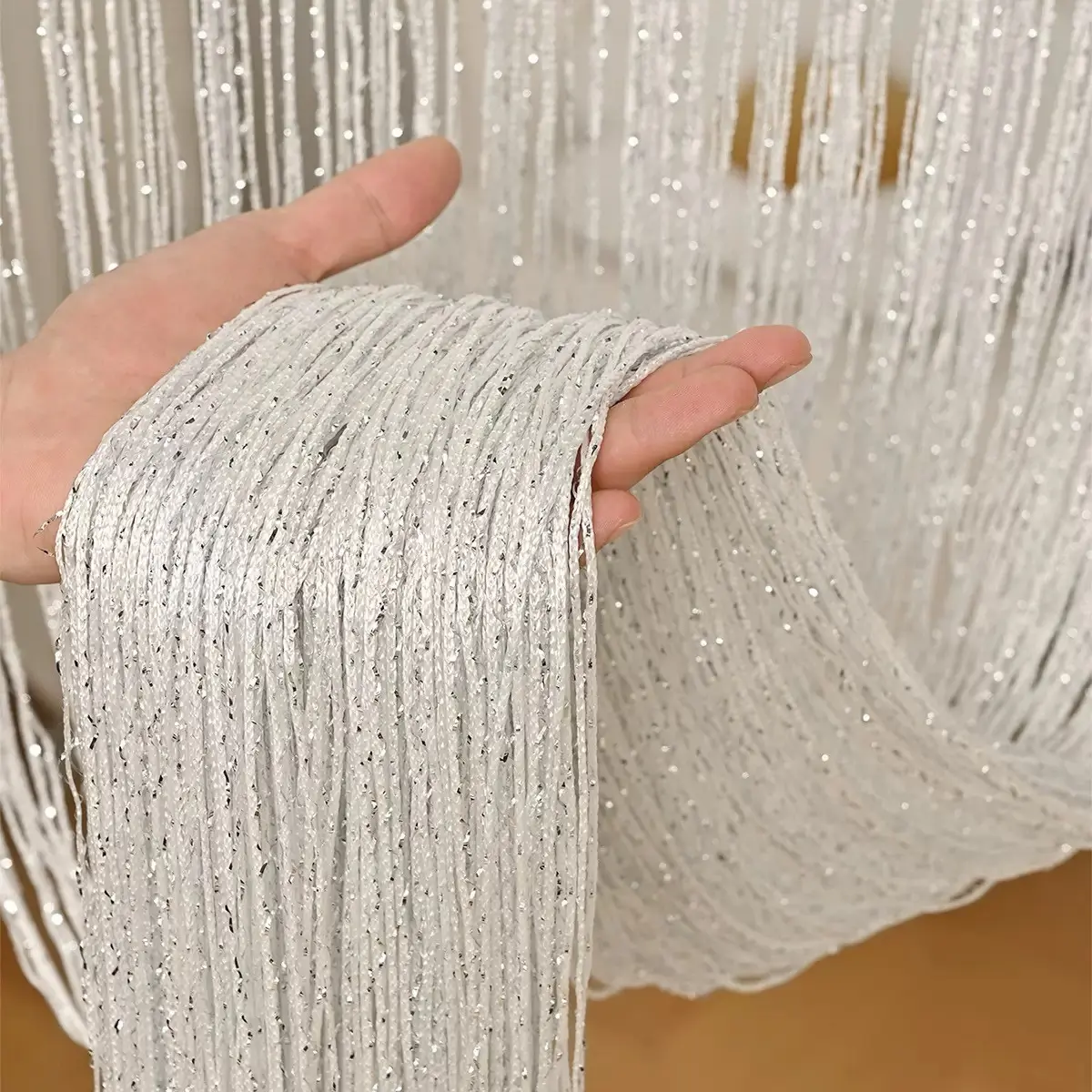 1pc Glitter Silver Fringe Curtain, Home Partition Curtain, Suitable for Living Room, Bedroom and Party Decor, 1 Piece, Hanging Decoration, Party Decoration Supplies, Home Party Decorations