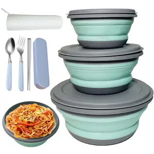 3 Pcs Food Grade Silicone Collapsible Bowl,Camping Bowl,Collapsible Camping Bowls with Lid,for Hiking,To-Go Lunch