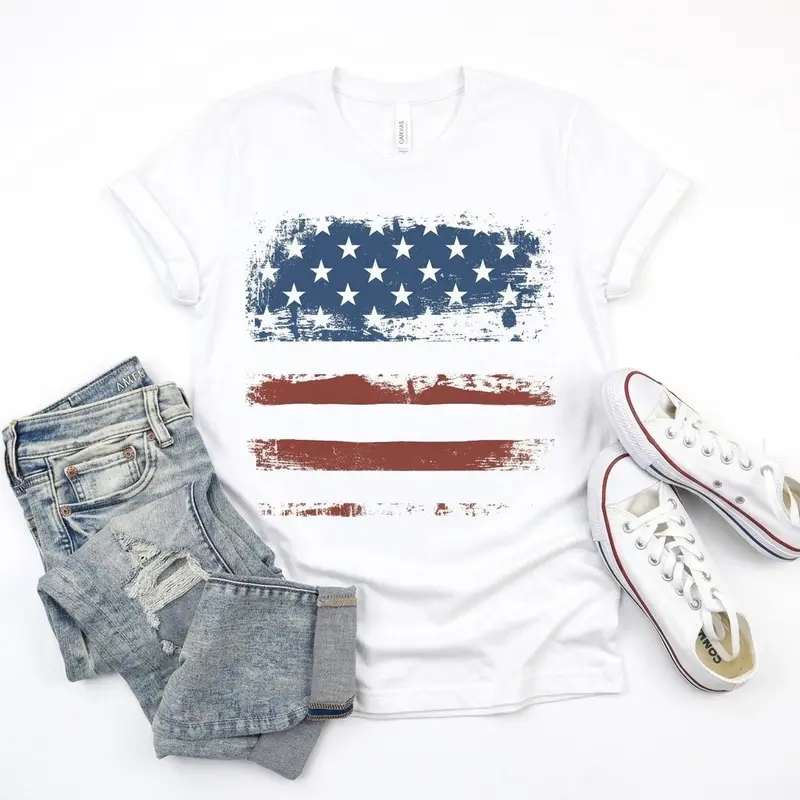 Vintage American Flag Shirt, Patriotic USA Shirt Women, Distressed Flag Tee, 4th of July Shirt, Red White Blue Tee, Independence Day Outfit, USA Graphic T-Shirt