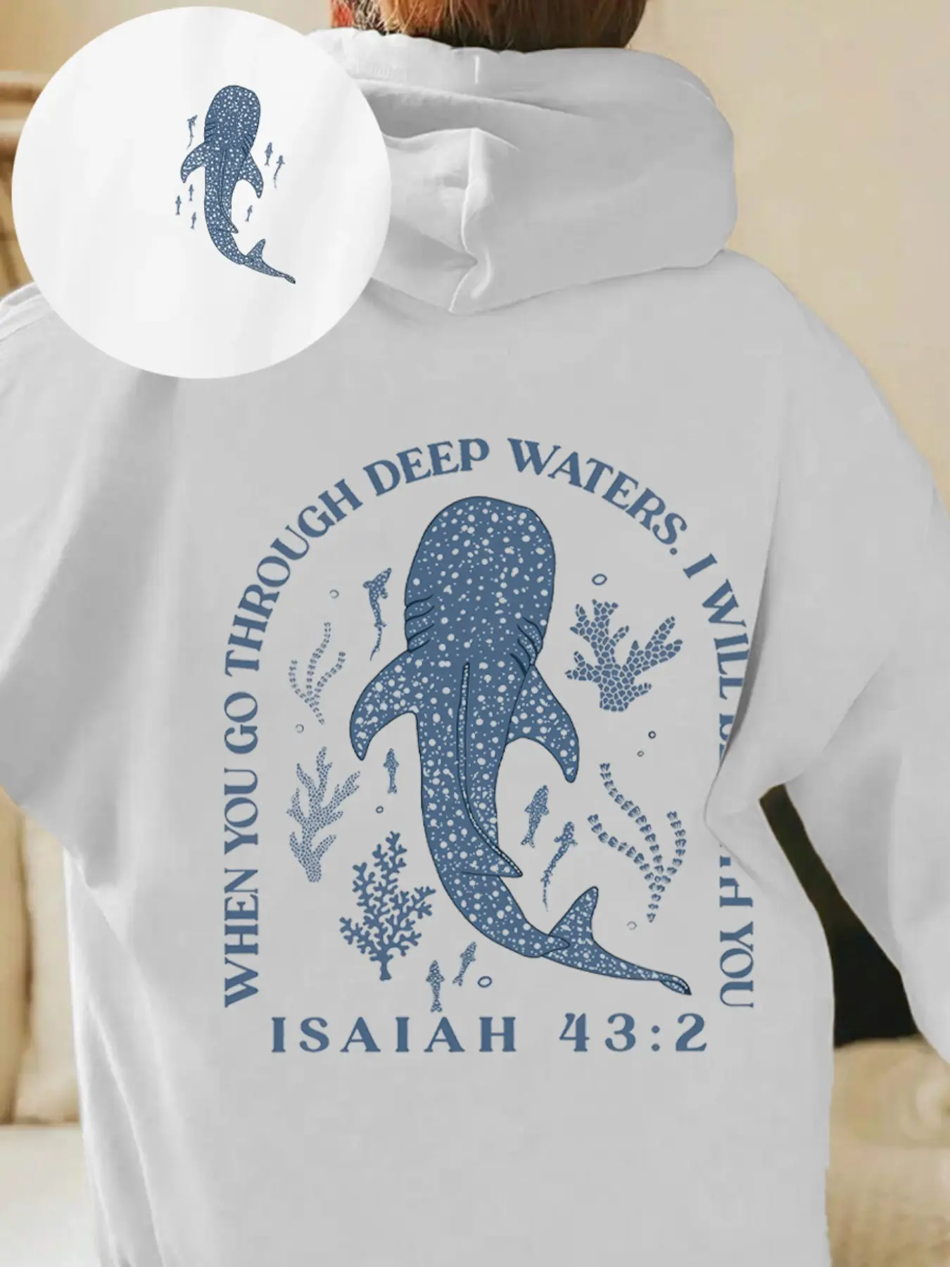 Women's Whale Shark Print Hoodie, Sweatshirts, Hooded Sweatshirts, Casual Knit Fabric, Fall & Winter Fashion, Youth Style, Loose-Fitting, Comfortable Wear, Womenswear