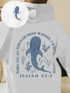 Women's Whale Shark Print Hoodie, Sweatshirts, Casual Knit Fabric, Fall & Winter Fashion, Youth Style, Loose-Fitting, Comfortable Wear