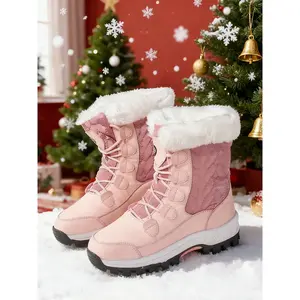 Women’s high-top warm hiking boots, climbing boots, waterproof non-slip outdoor shoes for fall/winter, fleece-lined, windproof, casual daily wear